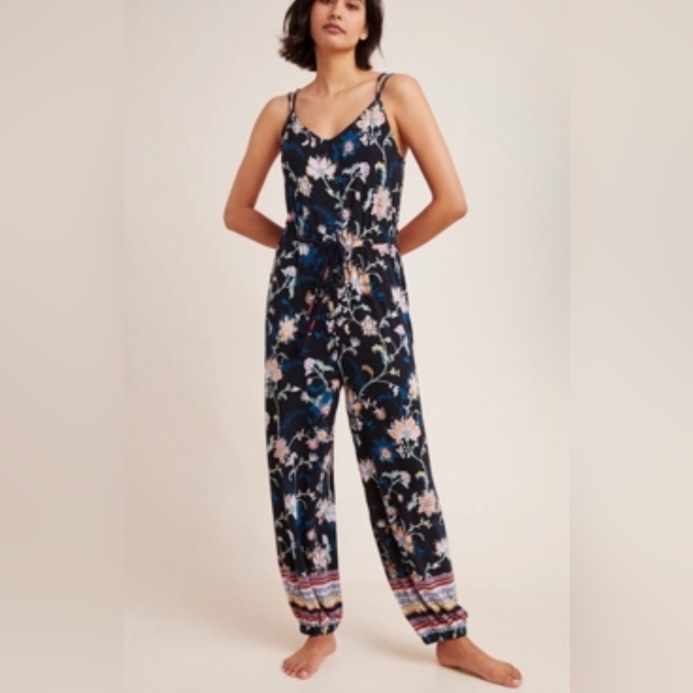 Anthropologie Luka Jogger‎ Jumpsuit Gray Floral Garment Casual Lightweight #cc